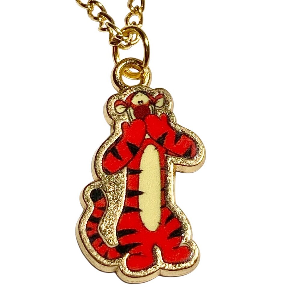 Vintage Disney Tigger Winnie The Pooh Necklace Charm 16" Gold Tone Signed Charms